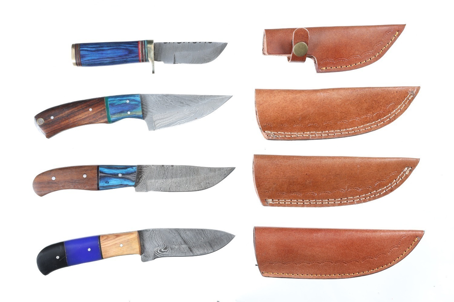 4 Custom Damascus Knives