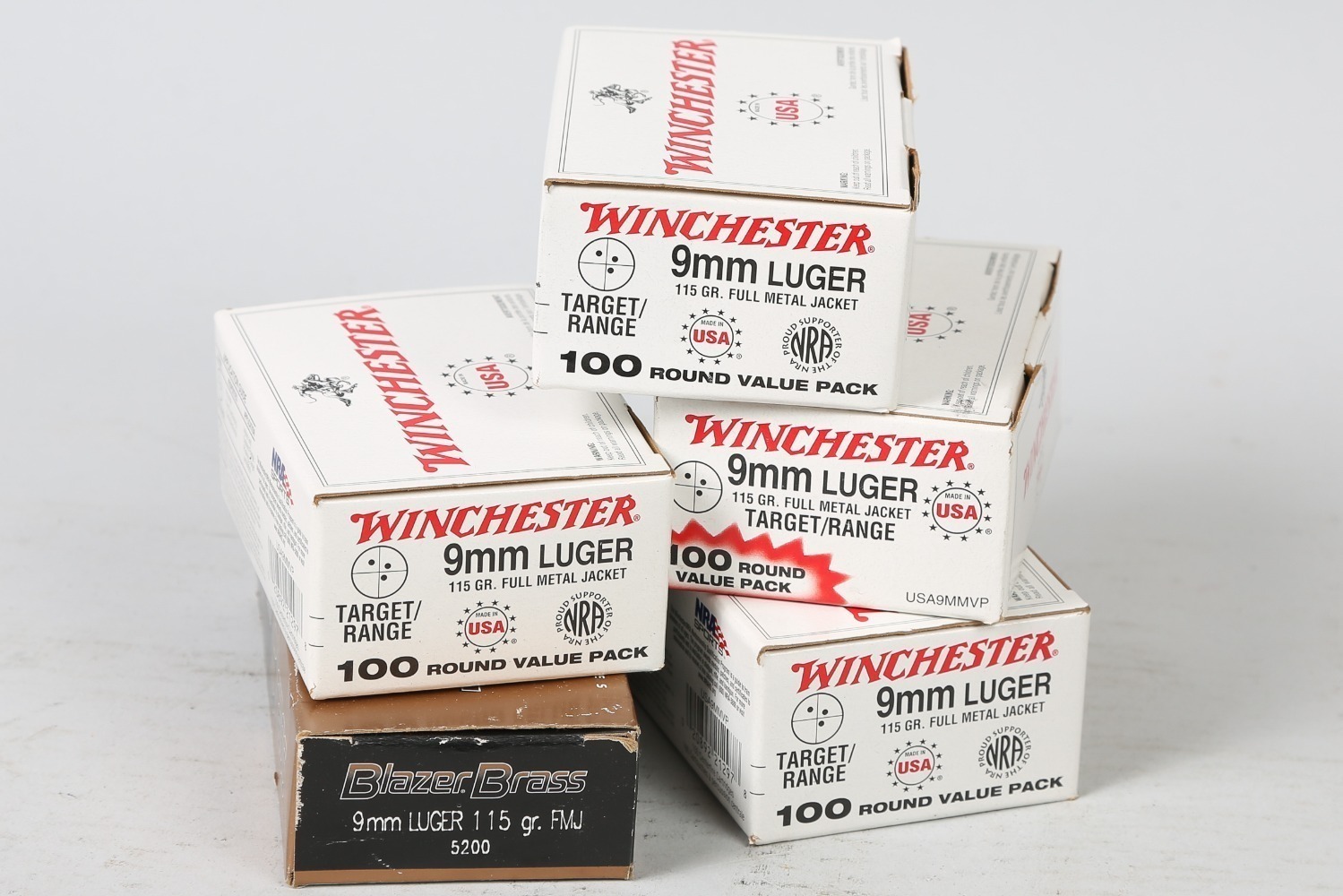 5 Bxs Winchester/ Blazer Brass 9mm Luger Ammo