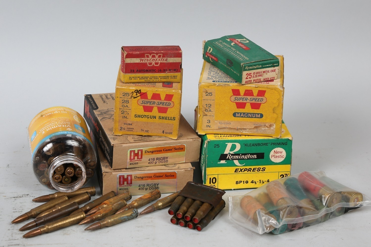 Various 28ga/10ga/12ga/.25/ .416 Rigby Ammo