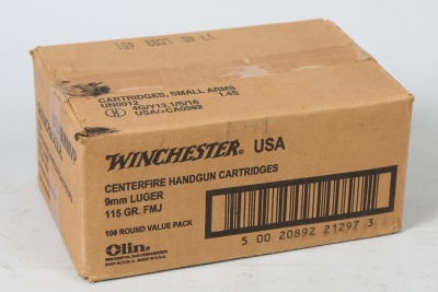 Case of Winchester 9mm ammo