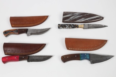 4 custom Damascus knives