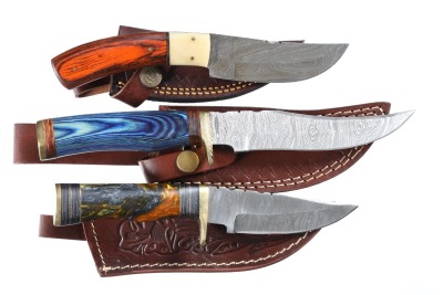 3 custom Damascus knives