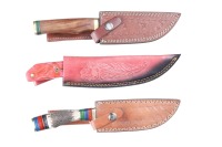 3 custom Damascus fixed blade knives - 3