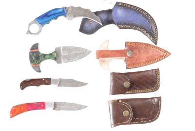 4 custom Damascus knives