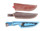 3 custom Damascus fixed blade knives - 3