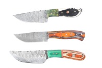 3 custom Damascus fixed blade knives - 2