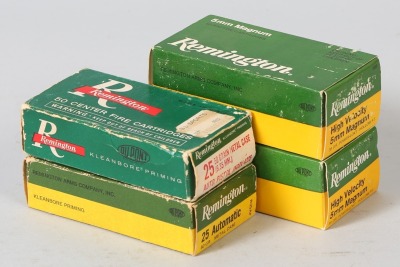 4 bxs Remington .25 ACP/ 5mm magnum ammo