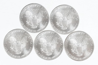 5 US Silver Eagle Dollars