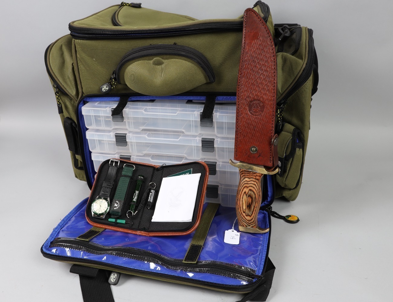 Bowie Knife, tackle box etc.